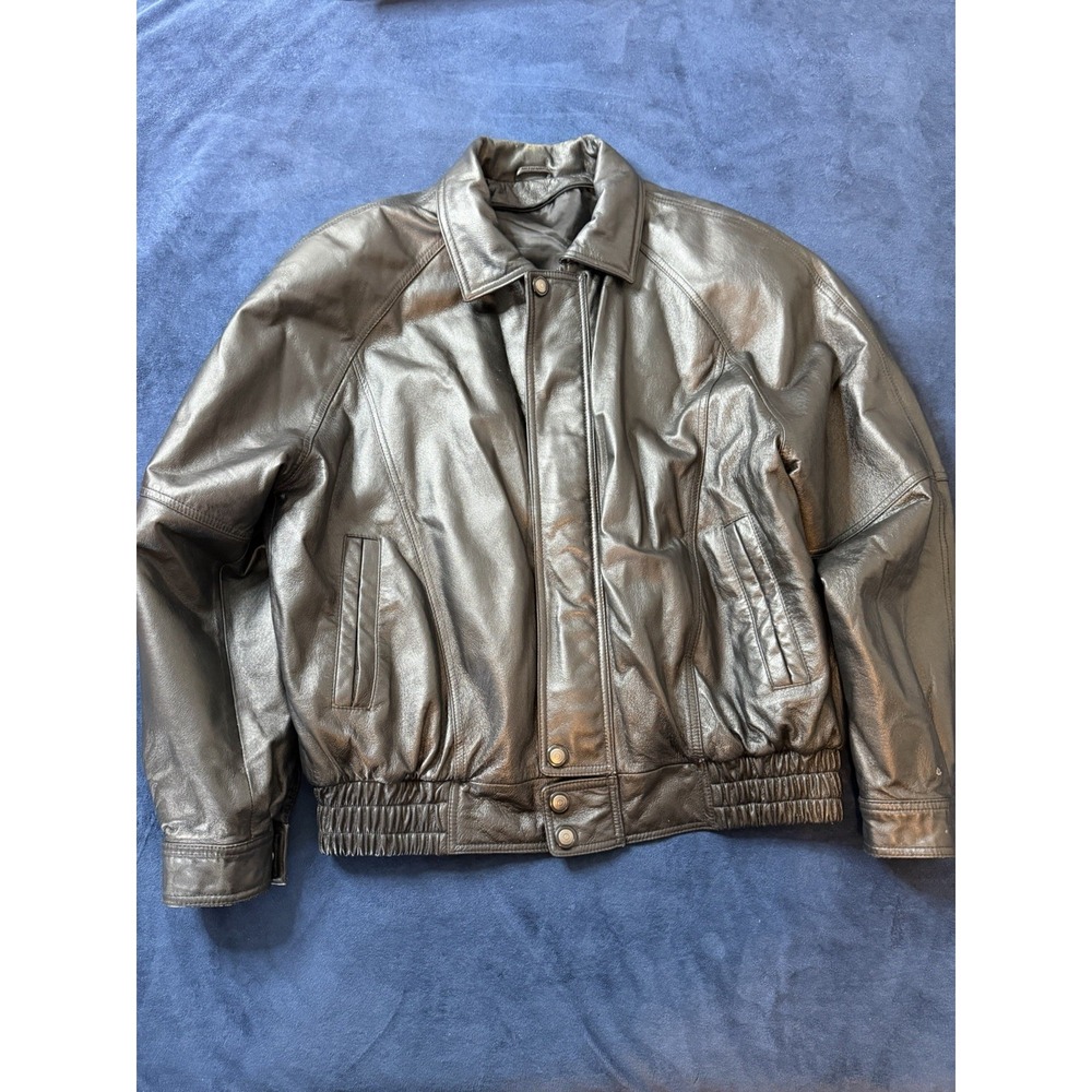 Vintage 90’s Premium Leather World Bomber Jacket Black Men’s Sz XL Or (L)
